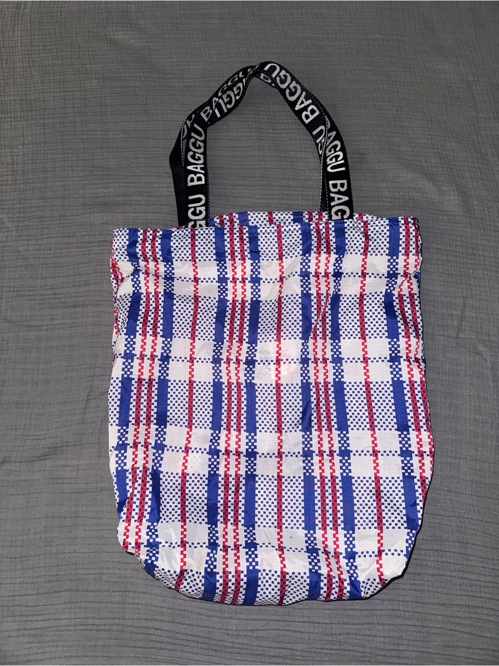 BAGGU Red, Blue & White Plaid Shoulder Tote